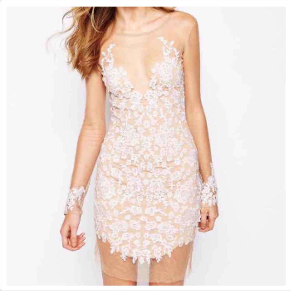 For love and lemons white lace and nude mesh dress